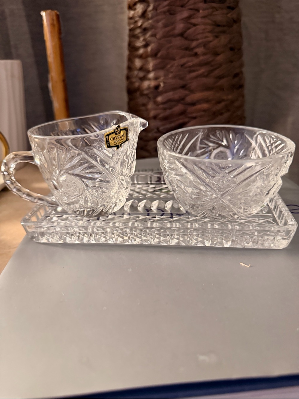 Vintage Crystal Cut Glass Creamer and Sugar Set - Clear